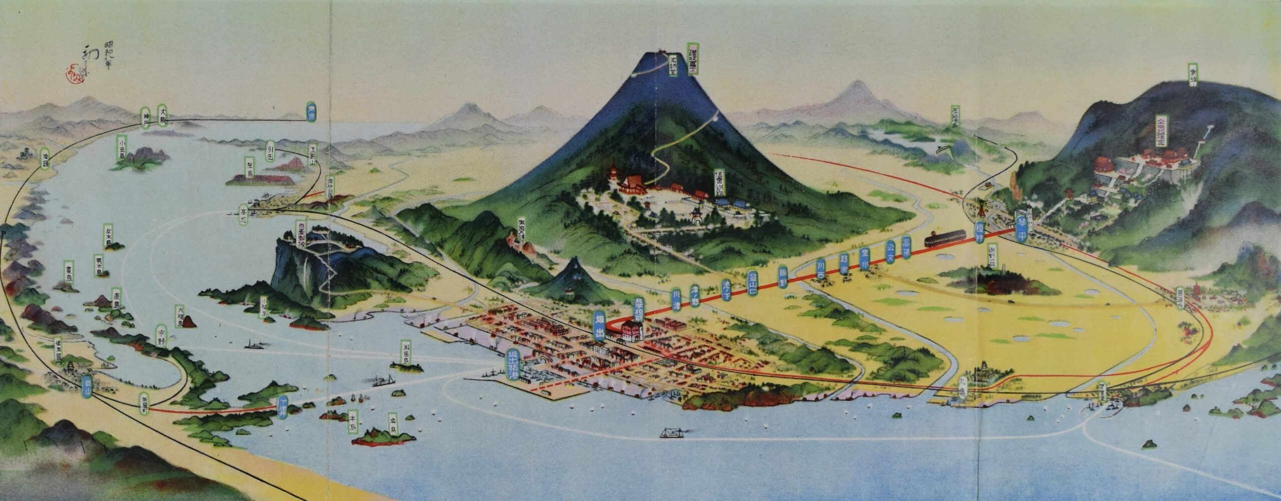 琴平急行沿線名勝鳥観図